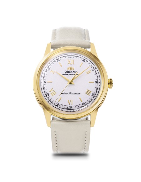 solar hombre Orient Bambino Solar Ivory RA-WK0001S 38,4m 30m WR correa de cuero