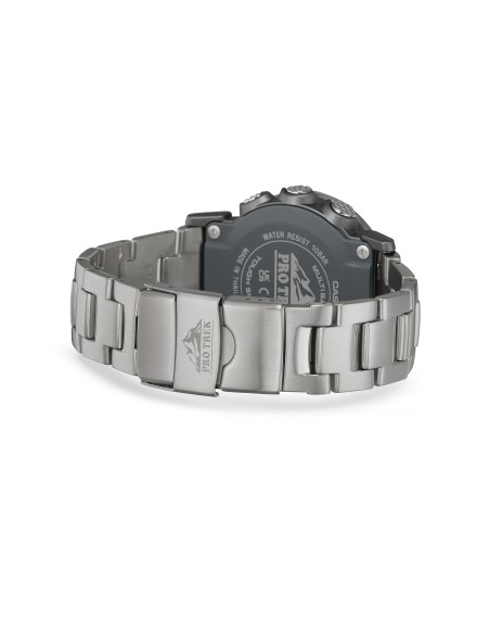 radiocontrol solar Casio Pro Trek PRW-35TLD-7JF JDM 44.6mm – Zafiro, 100 m, triple sensor, correa de titanio
