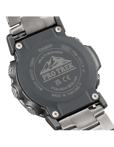 radiocontrol solar Casio Pro Trek PRW-35TLD-7JF JDM 44.6mm – Zafiro, 100 m, triple sensor, correa de titanio