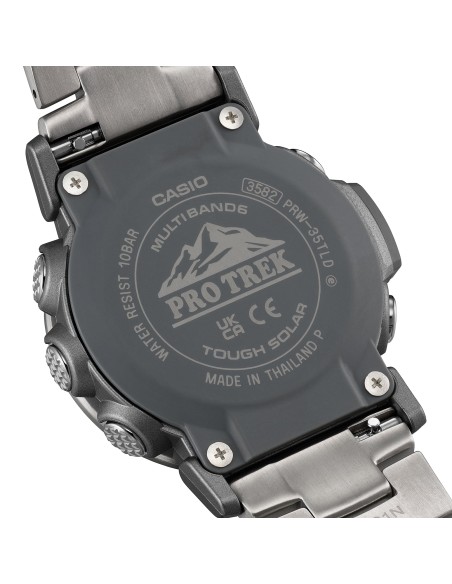 radiocontrol solar Casio Pro Trek PRW-35TLD-7JF JDM 44.6mm – Zafiro, 100 m, triple sensor, correa de titanio