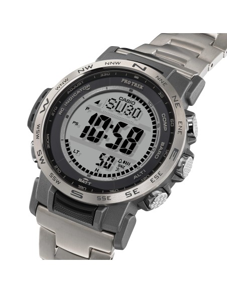 radiocontrol solar Casio Pro Trek PRW-35TLD-7JF JDM 44.6mm – Zafiro, 100 m, triple sensor, correa de titanio
