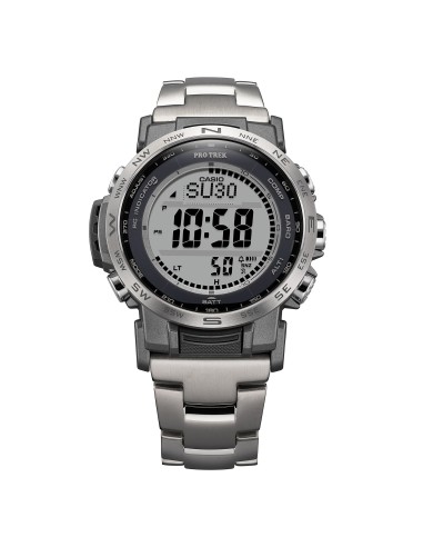 radiocontrol solar Casio Pro Trek PRW-35TLD-7JF JDM 44.6mm – Zafiro, 100 m, triple sensor, correa de titanio