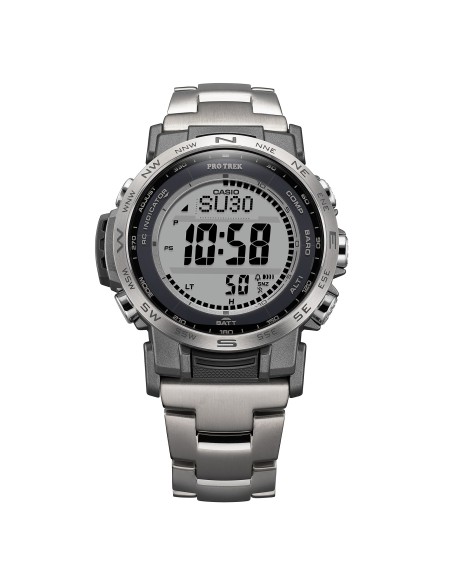 radiocontrol solar Casio Pro Trek PRW-35TLD-7JF JDM 44.6mm – Zafiro, 100 m, triple sensor, correa de titanio