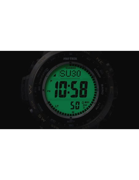 radiocontrol solar Casio Pro Trek PRW-35TLD-7JF JDM 44.6mm – Zafiro, 100 m, triple sensor, correa de titanio