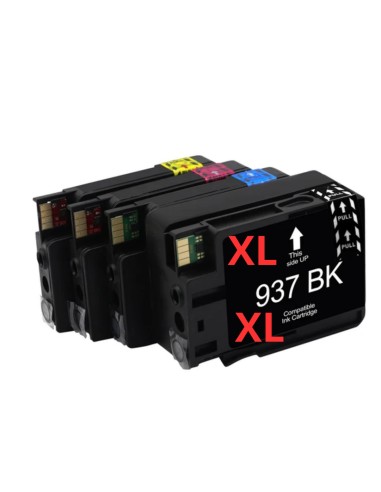 4 tintas Compatibles HP 937e XL (Chip reforzado contra actualizaciones