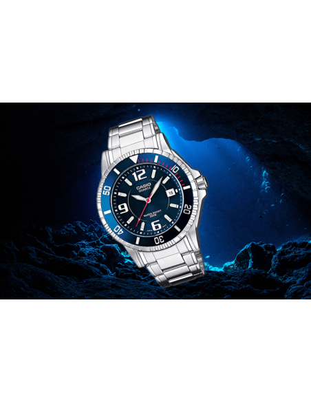 copy of reloj de buceo hombre Casio MTD-1053D-1A dial negro correa acero 200m water resist