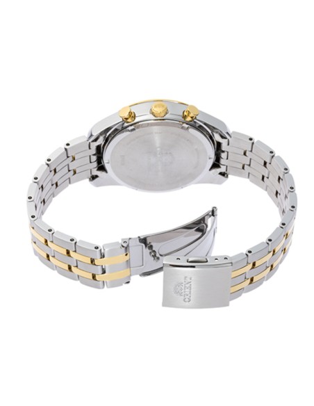 Reloj cronógrafo solar hombre Orient Silver Panda RA-TX0302S  40mm  50m WR cristal de zafiro correa de acero