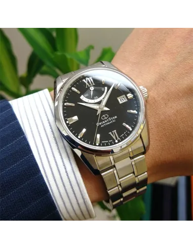 Reloj Automático hombre Orient Star RE-AU0004B dial negro cristal de zafiro correa de acero 100m WR