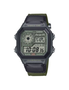 Casio World Time AE-1200WHUB-3AJF JDM Verde Oliva | Batería 10 Años | 100M WR |45 × 42.1 × 12.5 mm