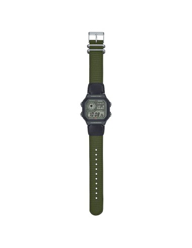 Casio World Time AE-1200WHUB-3AJF JDM Verde Oliva | Batería 10 Años | 100M WR |45 × 42.1 × 12.5 mm