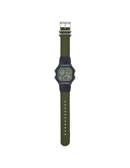 Casio World Time AE-1200WHUB-3AJF JDM Verde Oliva | Batería 10 Años | 100M WR |45 × 42.1 × 12.5 mm