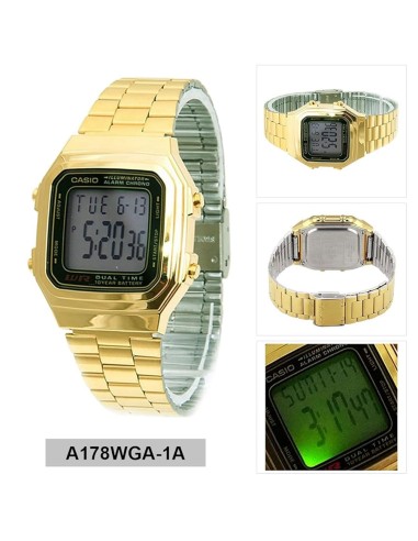 Reloj casio collection a178wga-1a estilo retro - cronografo multifuncional - acero inoxidable