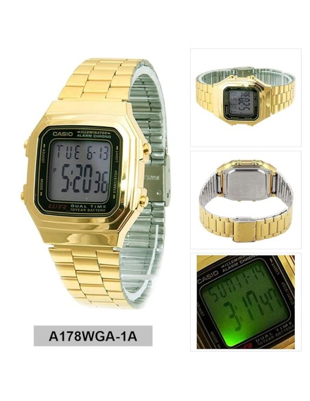 Reloj casio collection a178wga-1a estilo retro - cronografo multifuncional - acero inoxidable