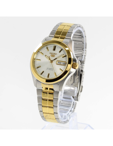 Reloj hombre automático Seiko 5 SNKK94K1 37 mm – bisel y brazalete bicolor, 30 m calibre formato correa de acero