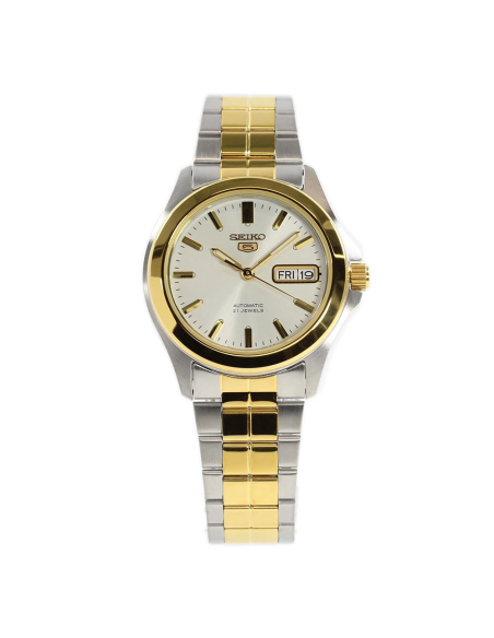 Reloj hombre automático Seiko 5 SNKK94K1 37 mm – bisel y brazalete bicolor, 30 m calibre formato correa de acero