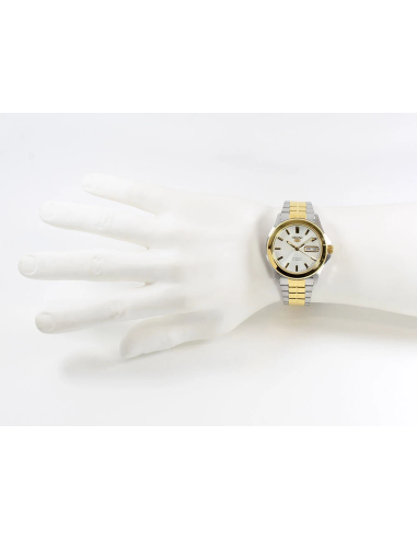 Reloj hombre automático Seiko 5 SNKK94K1 37 mm – bisel y brazalete bicolor, 30 m calibre formato correa de acero