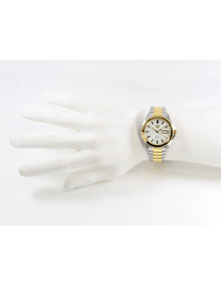 Reloj hombre automático Seiko 5 SNKK94K1 37 mm – bisel y brazalete bicolor, 30 m calibre formato correa de acero