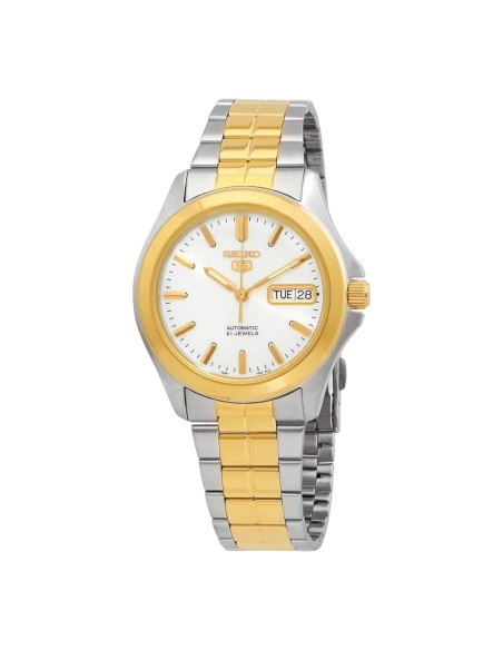 Reloj hombre automático Seiko 5 SNKK94K1 37 mm – bisel y brazalete bicolor, 30 m calibre formato correa de acero