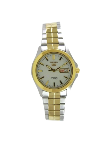 Reloj hombre automático Seiko 5 SNKK94K1 37 mm – bisel y brazalete bicolor, 30 m calibre formato correa de acero