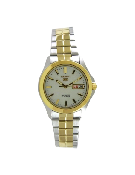 Reloj hombre automático Seiko 5 SNKK94K1 37 mm – bisel y brazalete bicolor, 30 m calibre formato correa de acero