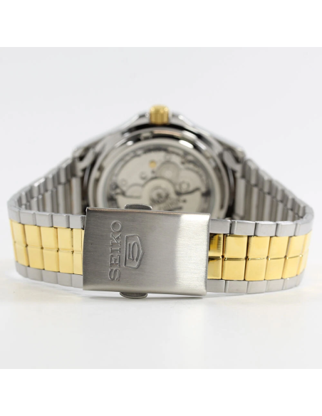 Reloj hombre automático Seiko 5 SNKK94K1 37 mm – bisel y brazalete bicolor, 30 m calibre formato correa de acero