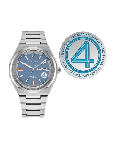 solar titanio Citizen Marvel The Fantastic 4 AW0131-66W 39 mm – Zafiro, 100 m,