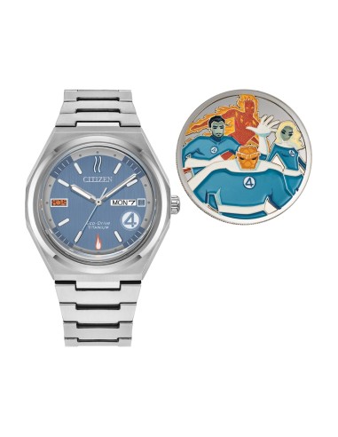 solar titanio Citizen Marvel The Fantastic 4 AW0131-66W 39 mm – Zafiro, 100 m,