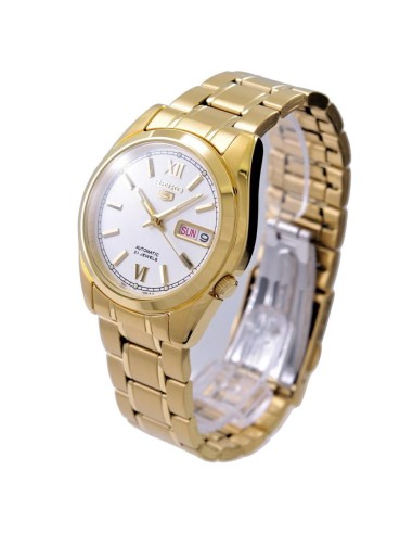 Reloj hombre automático Seiko 5 SNKL58K1 38 mm – Hardlex, 30 m, correa de acero dorado
