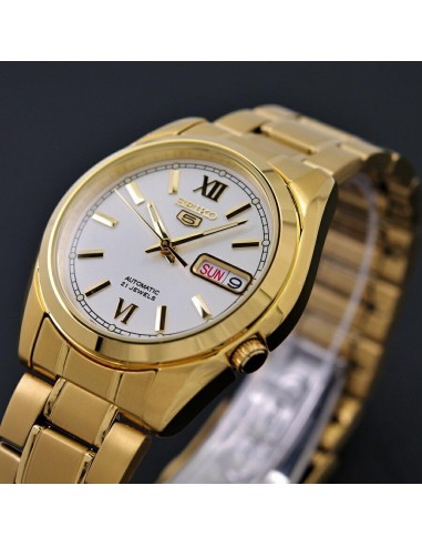 Reloj hombre automático Seiko 5 SNKL58K1 38 mm – Hardlex, 30 m, correa de acero dorado