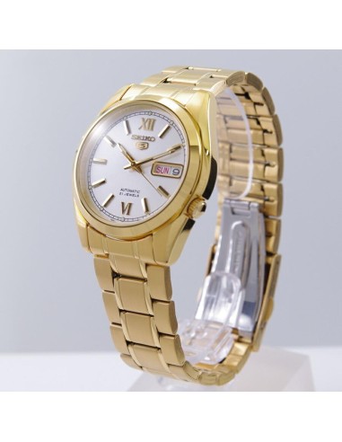 Reloj hombre automático Seiko 5 SNKL58K1 38 mm – Hardlex, 30 m, correa de acero dorado