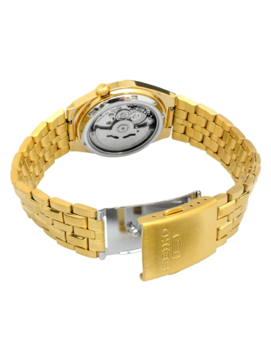 Reloj hombre automático Seiko 5 SNKL66K1 38 mm – Hardlex, 30 m, correa de acero dorado