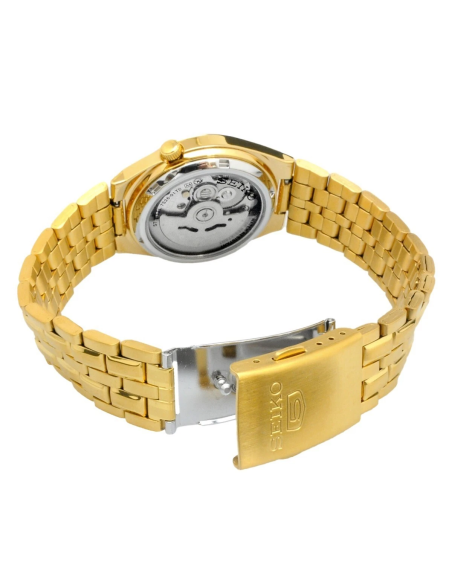 Reloj hombre automático Seiko 5 SNKL66K1 38 mm – Hardlex, 30 m, correa de acero dorado