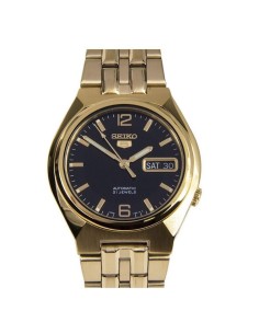 Reloj hombre automático Seiko 5 SNKL66K1 38 mm – Hardlex, 30 m, correa de acero dorado