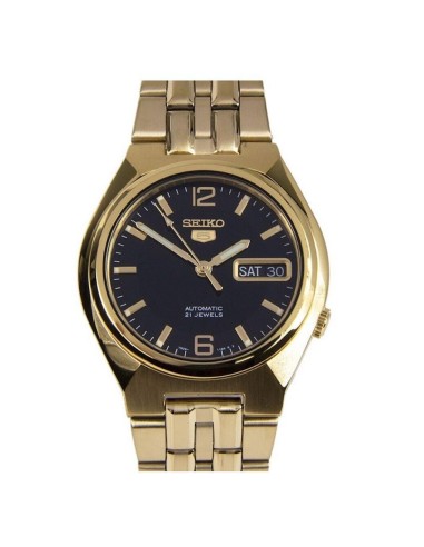 Reloj hombre automático Seiko 5 SNKL66K1 38 mm – Hardlex, 30 m, correa de acero dorado