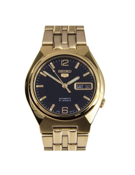 Reloj hombre automático Seiko 5 SNKL66K1 38 mm – Hardlex, 30 m, correa de acero dorado