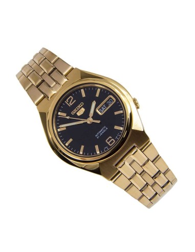 Reloj hombre automático Seiko 5 SNKL66K1 38 mm – Hardlex, 30 m, correa de acero dorado