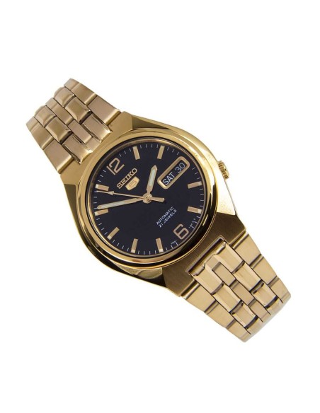 Reloj hombre automático Seiko 5 SNKL66K1 38 mm – Hardlex, 30 m, correa de acero dorado