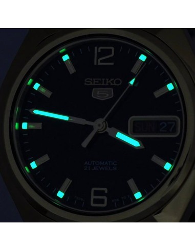 Reloj hombre automático Seiko 5 SNKL66K1 38 mm – Hardlex, 30 m, correa de acero dorado