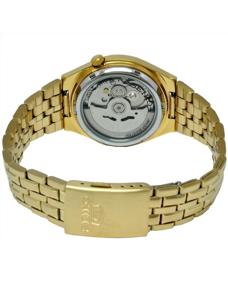 Reloj hombre automático Seiko 5 SNKL66K1 38 mm – Hardlex, 30 m, correa de acero dorado