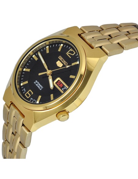 Reloj hombre automático Seiko 5 SNKL66K1 38 mm – Hardlex, 30 m, correa de acero dorado