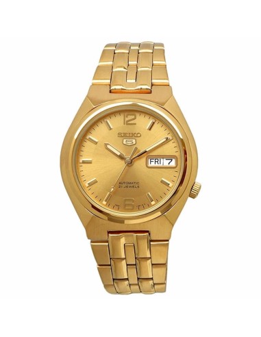 Reloj hombre automático Seiko 5 SNKL64K1 37mm – 30 m, correa de acero dorado