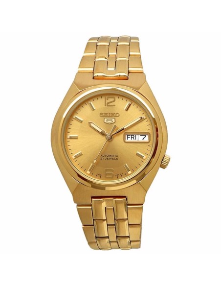 Reloj hombre automático Seiko 5 SNKL64K1 37mm – 30 m, correa de acero dorado