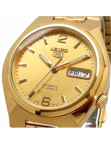 Reloj hombre automático Seiko 5 SNKL64K1 37mm – 30 m, correa de acero dorado