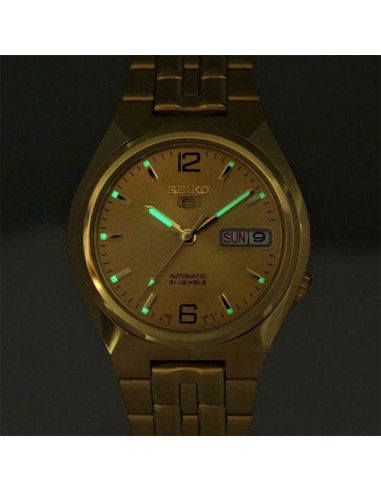 Reloj hombre automático Seiko 5 SNKL64K1 37mm – 30 m, correa de acero dorado