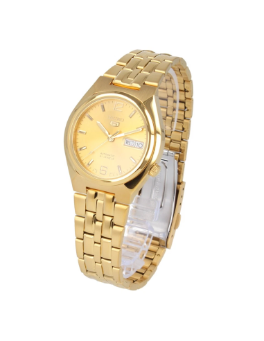 Reloj hombre automático Seiko 5 SNKL64K1 37mm – 30 m, correa de acero dorado