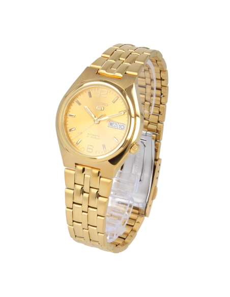 Reloj hombre automático Seiko 5 SNKL64K1 37mm – 30 m, correa de acero dorado
