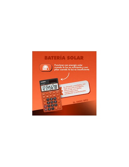 Calculadora escolar Casio SL-300NC-BRG funciona con pilas y solar