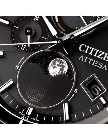 reloj radio-control solar Titanio Citizen Attesa Moon Phase BY1006-62E DLC (Diamond-Like Carbon) 41.5mm