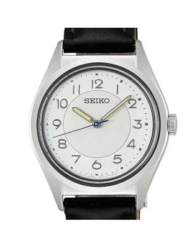 Seiko Selection SSEH029 JDM The Steady White  31mm JDM – Cuarzo, Esfera Plateada y Correa de Piel Negra JDM