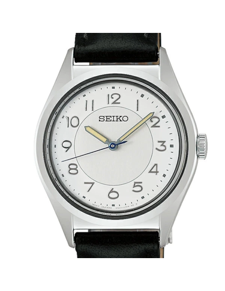 Seiko Selection SSEH029 JDM The Steady White  31mm JDM – Cuarzo, Esfera Plateada y Correa de Piel Negra JDM